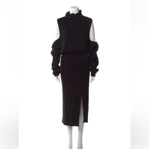 Brandon Maxwell Cutout Knit Wool-Blend Midi Dress Size M